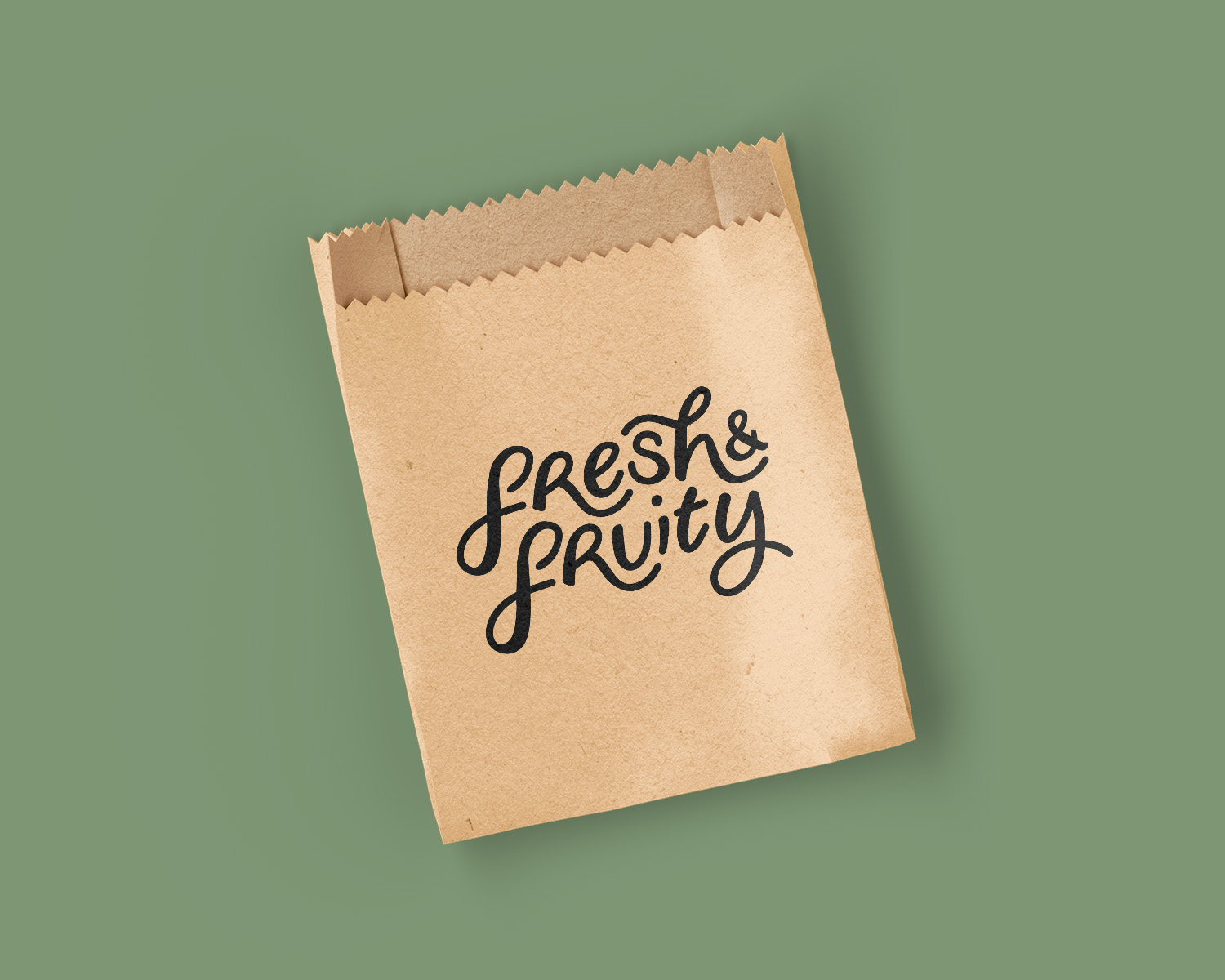 fresh and fruity logo mockup on a brown paper bag